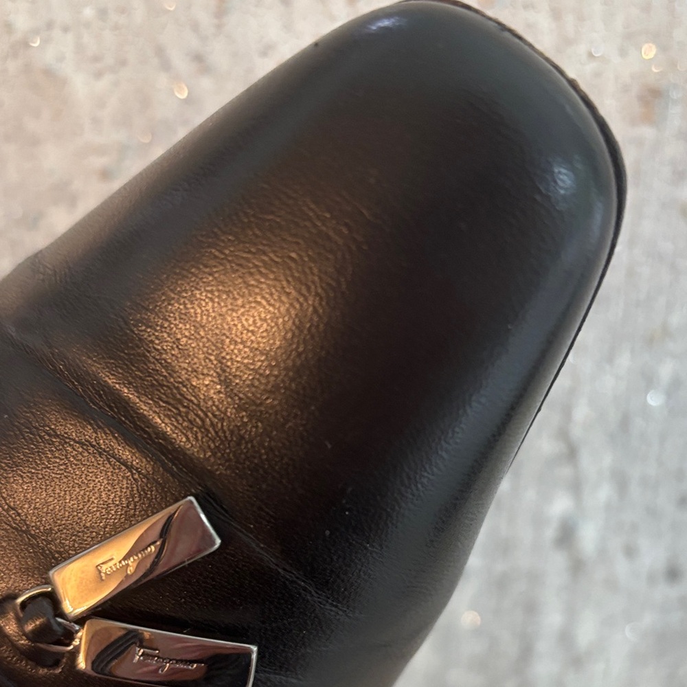 Salvatore Ferragamo Black Leather Heels with Silver Accents - Picture 3 of 6